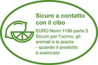 Sicuro a contatto con il cibo - EURO Norm 1186 parte 5/14 - Sicuro per l'uomo, gli animali e le piante - quando il prodotto è essiccato. 